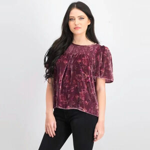 Rebecca Taylor Women Jewel Floral Print Velvet Top, Plum Combo. Sz: 4